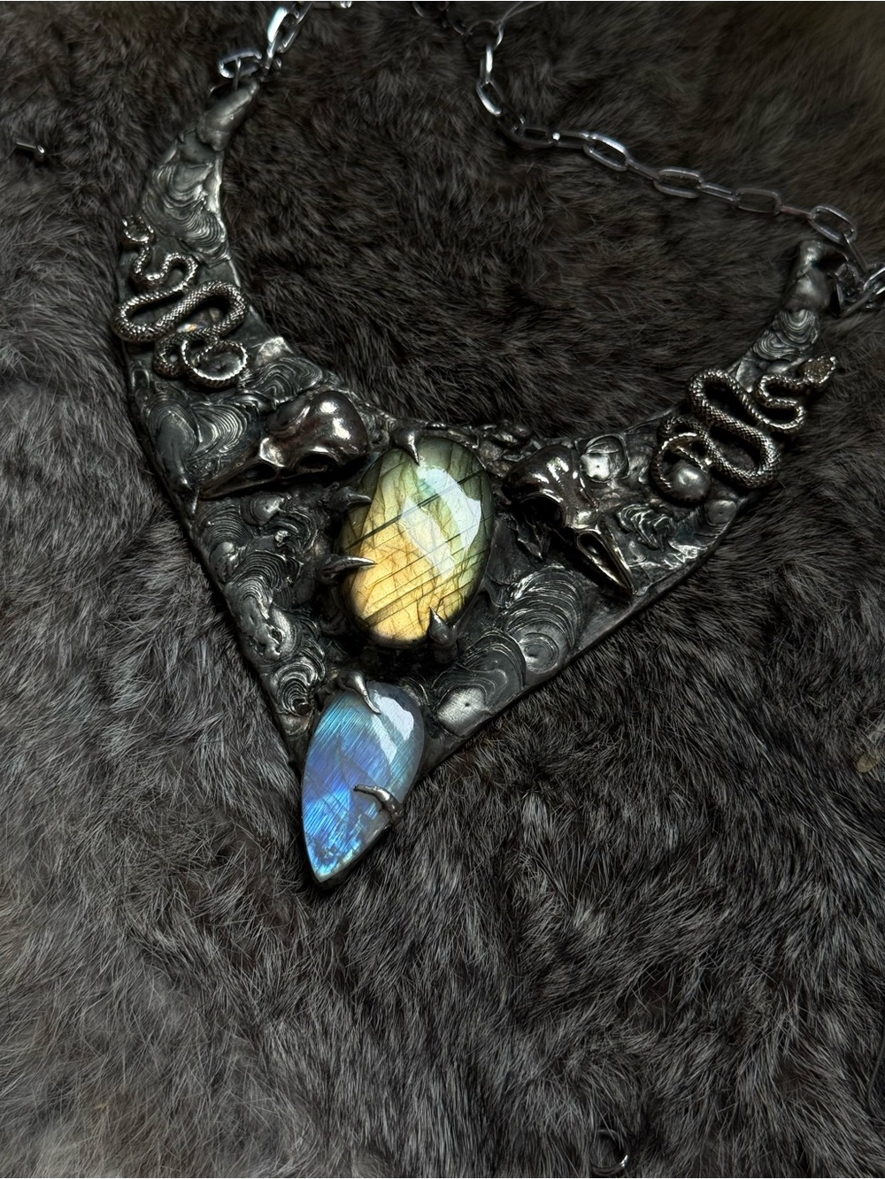 Labradorite moonstone Statement Necklace collar festival jewelry southern goth - Picture 1 of 4